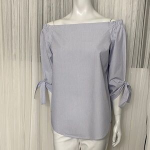 Babaton Malik Elegant Light Blue Striped 100% Cotton Off-Shoulder Top Size M